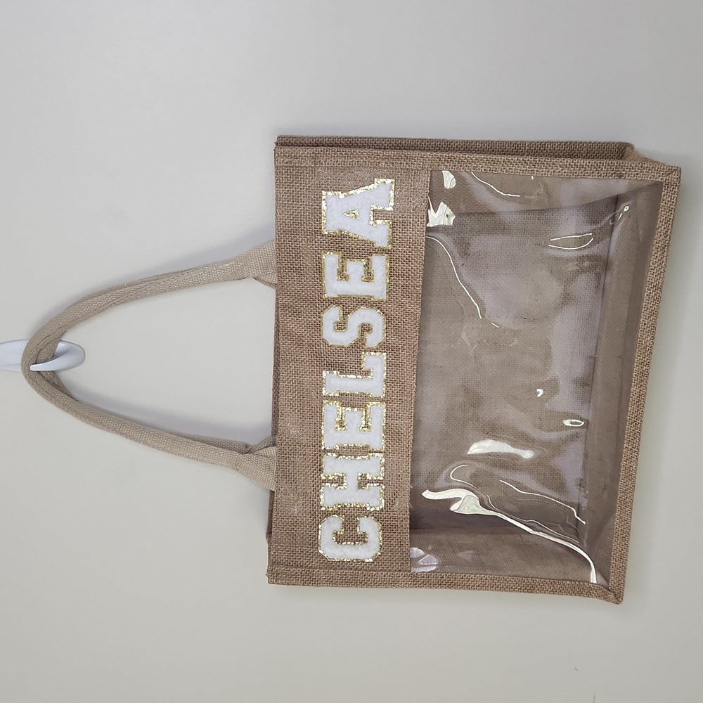 Jute Tote Varsity Letters Personalized  "Chelsea "
